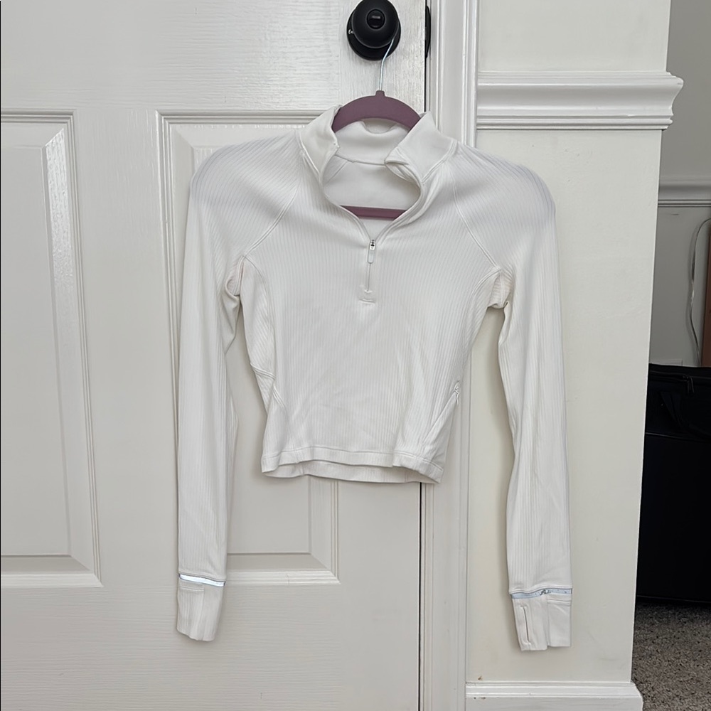 Lululemon Athletica It’s Rulu Run Ribbed Cropped Half Zip - White